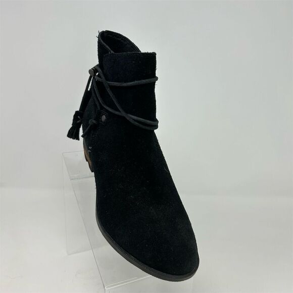 Sorel Farah Black Suede Pull On Ankle Boots Size 7.5 Back Tassel Design - Picture 3 of 12
